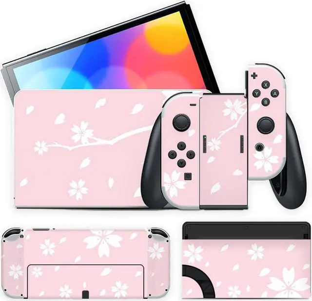 Main image of Mytrix Full Body Sakura Cherry Skin Sticker Set for OLED Nintendo Switch, Decal Sticker Wrap Cover, For Switch OLED Console Faceplate Dock Grip And JoyCon - Sakura Cherry