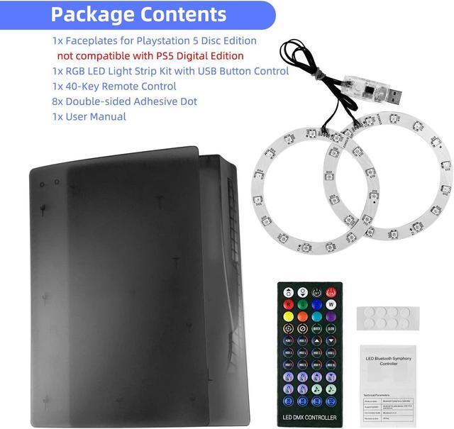 Alt view image 2 of 7 - Mytrix PS5 Faceplate 2 in 1 Translucent Black Plates for PS5 Disc Edition + RGB LED Music Sync Light Strips Kit: Replacement Console Face Plate, Sound Sync Mode Lighting with 8 Colors 400+ DIY Effects