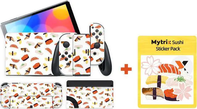 Main image of Mytrix Full Body Sushi Skin Set & 10P Sushi Sticker Pack for OLED Nintendo Switch, Decal Wrap Cover, For NS OLED Console Faceplate Dock Grip And JoyCon - Sushi Skin Set & 10 Pcs Sticker