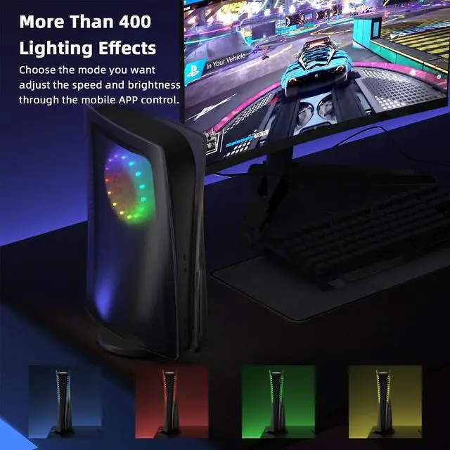 Alt view image 4 of 7 - Mytrix PS5 Faceplate 2 in 1 Translucent Black Plates for PS5 Disc Edition + RGB LED Music Sync Light Strips Kit: Replacement Console Face Plate, Sound Sync Mode Lighting with 8 Colors 400+ DIY Effects