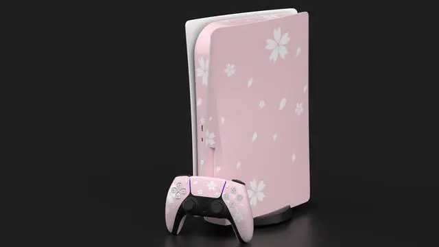 Alt view image 2 of 5 - Mytrix Whole Body Protective Skin for PS5 Disc Console, Durable Vinyl Decal Easy Apply Style Wrap Stickers for PS5 - Sakura Cherry Pink