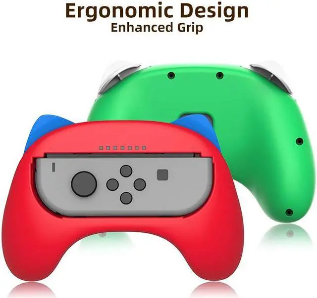 Alt view image 2 of 7 - Mytrix Racing Steering Wheels Hand Grips Accessories For Nintendo Switch Joy Con with Kawaii Cat Ears - Red and Green 4 Pcs