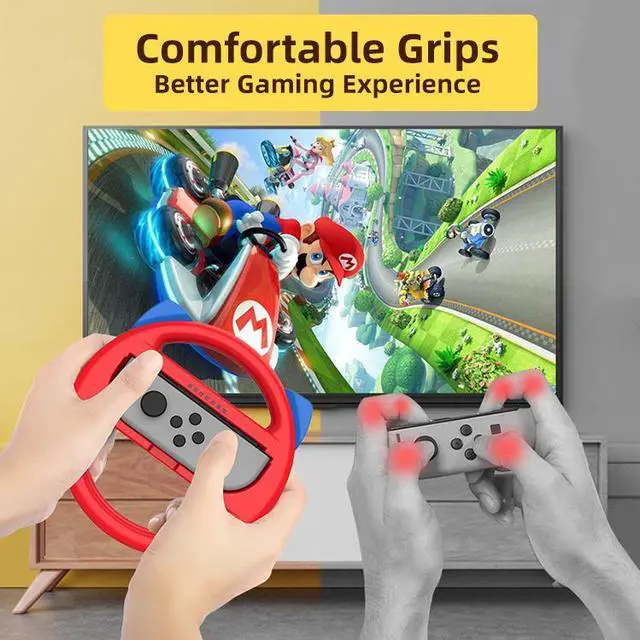 Alt view image 5 of 7 - Mytrix Racing Steering Wheels Hand Grips Accessories For Nintendo Switch Joy Con with Kawaii Cat Ears - Red and Green 4 Pcs