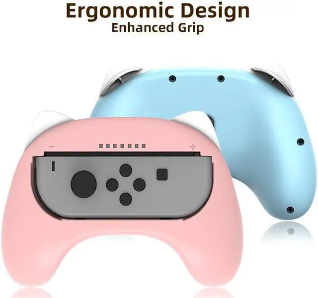 Alt view image 2 of 7 - Mytrix Racing Steering Wheels Hand Grips Accessories For Nintendo Switch Joy Con with Kawaii Cat Ears - Pink and Blue 4 Pcs