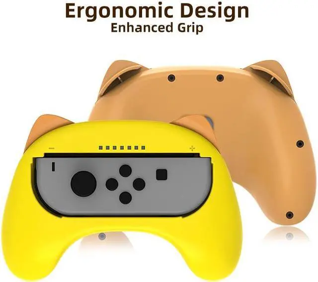 Alt view image 2 of 7 - Mytrix Racing Steering Wheels Hand Grips Accessories For Nintendo Switch Joy Con with Kawaii Cat Ears - Yellow and Brown 4 Pcs