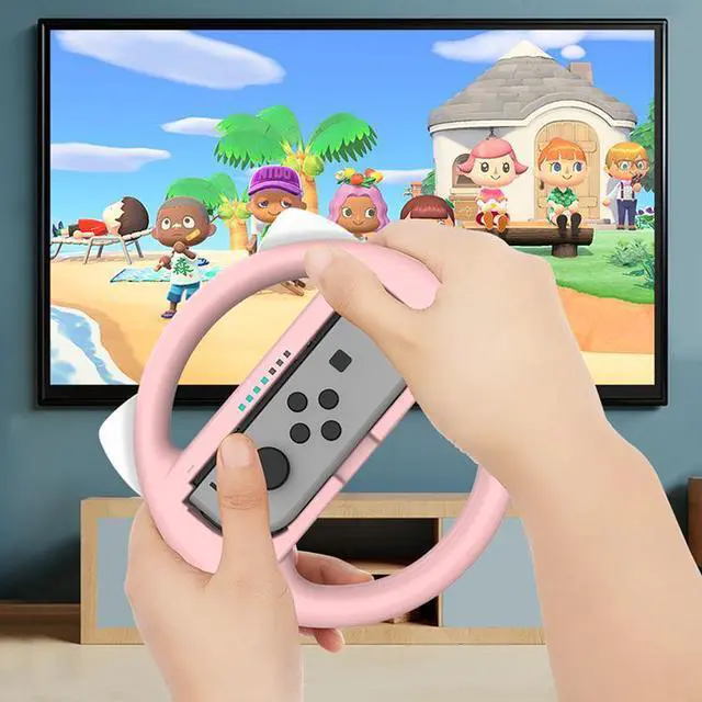Alt view image 7 of 7 - Mytrix Racing Steering Wheels Hand Grips Accessories For Nintendo Switch Joy Con with Kawaii Cat Ears - Pink and Blue 4 Pcs