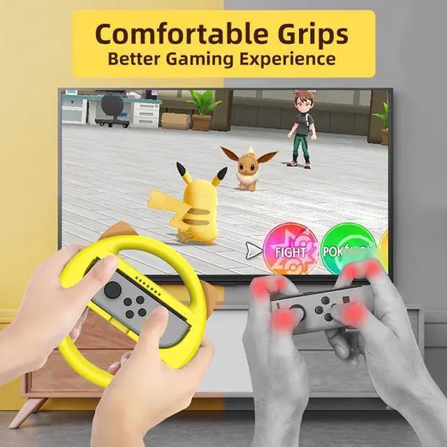 Alt view image 5 of 7 - Mytrix Racing Steering Wheels Hand Grips Accessories For Nintendo Switch Joy Con with Kawaii Cat Ears - Yellow and Brown 4 Pcs