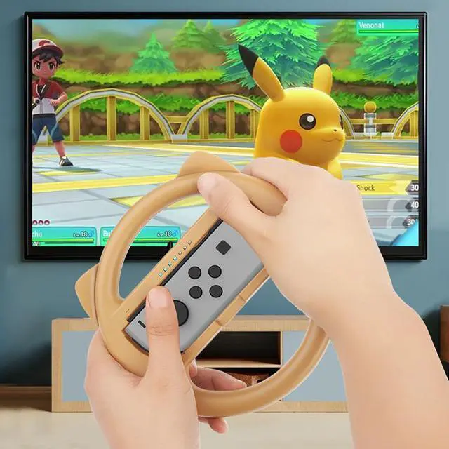 Alt view image 7 of 7 - Mytrix Racing Steering Wheels Hand Grips Accessories For Nintendo Switch Joy Con with Kawaii Cat Ears - Yellow and Brown 4 Pcs