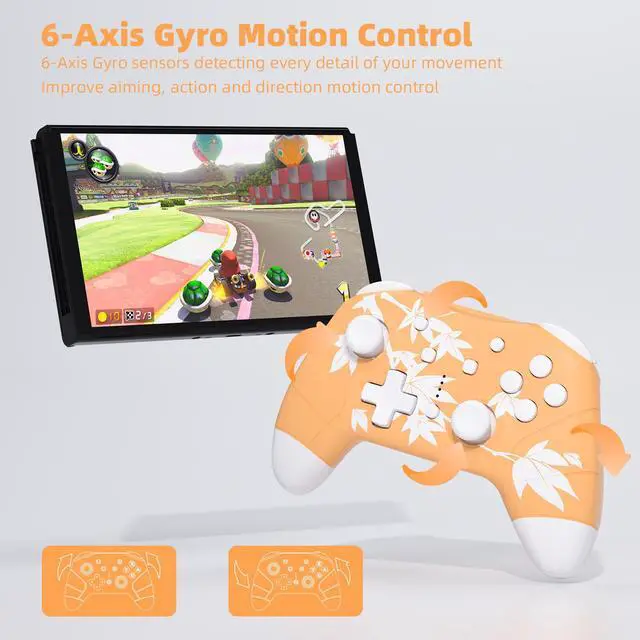 Alt view image 2 of 6 - Mytrix Maple Orange Wireless Switch Pro Controller for Nintendo Switch, Newest Switch OLED, Switch Lite - HOME Wake-Up, Headphone Jack, Auto-Fire Turbo, Motion Control, Adjustable Vibration