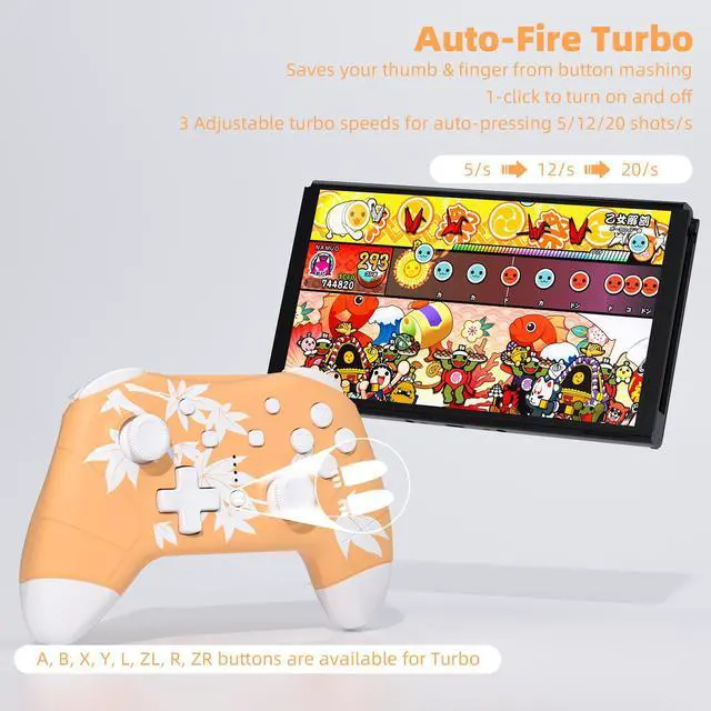 Alt view image 3 of 6 - Mytrix Maple Orange Wireless Switch Pro Controller for Nintendo Switch, Newest Switch OLED, Switch Lite - HOME Wake-Up, Headphone Jack, Auto-Fire Turbo, Motion Control, Adjustable Vibration