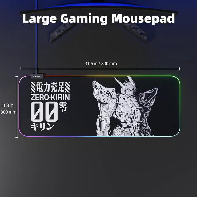 Alt view image 4 of 7 - Mytrix Zero-Kirin RGB Gaming Mouse Pad, LED Soft Extended Large Office Mouse Pad, Waterproof Surface, Anti-Slip Rubber Base, Keyboard Mouse Mat - Black, 800×300×4mm