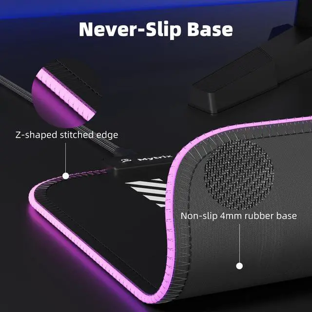 Alt view image 3 of 7 - Mytrix Zero-Kirin RGB Gaming Mouse Pad, LED Soft Extended Large Office Mouse Pad, Waterproof Surface, Anti-Slip Rubber Base, Keyboard Mouse Mat - Black, 800×300×4mm