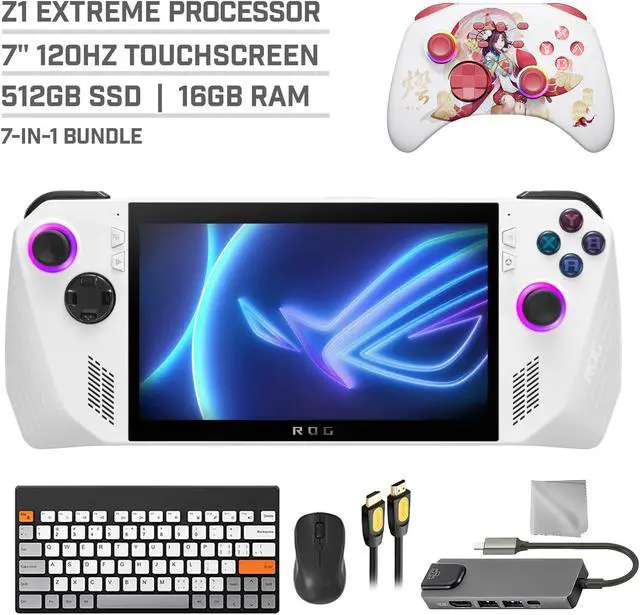 Main image of ASUS ROG Ally 512GB Gaming Handheld 7-inch Touchscreen 120Hz FHD 1080p AMD Ryzen Z1 Extreme Processor, Mytrix Touro Wireless Pro Controller, Hub, Keyboard & Mouse Combo, 7 in 1 Bundle