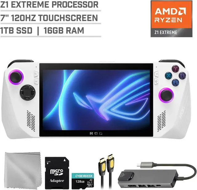 Main image of ASUS ROG Ally 1TB Gaming Handheld 7-inch Touchscreen 120Hz FHD 1080p AMD Ryzen Z1 Extreme Processor, Mytrix Hub, 128GB MicroSD Card, 4 Accessories: 5 in 1 Bundle