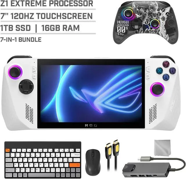 Main image of ASUS ROG Ally 1TB Gaming Handheld 7-inch Touchscreen 120Hz FHD 1080p AMD Ryzen Z1 Extreme Processor, Mytrix Zero-Kirin Wireless Pro Controller, Hub, Keyboard & Mouse Combo, 7 in 1 Bundle