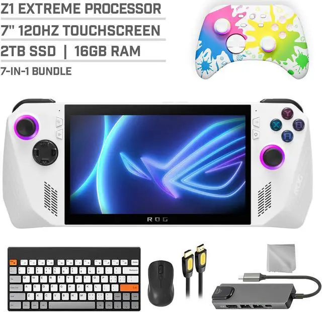 Main image of ASUS ROG Ally 2TB Gaming Handheld 7-inch Touchscreen 120Hz FHD 1080p AMD Ryzen Z1 Extreme Processor, Mytrix Inkjet Wireless Pro Controller, Hub, Keyboard & Mouse Combo, 7 in 1 Bundle