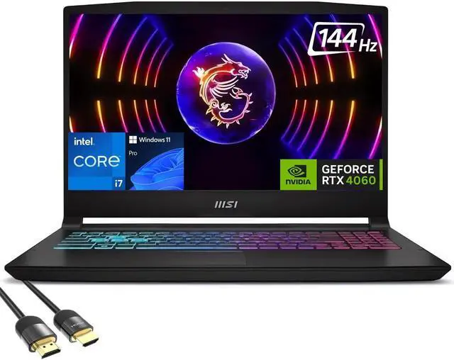 Main image of MSI Katana 15 Gaming Laptop, 15.6" FHD Display, 12th Gen Intel Core i7-12650H, GeForce RTX 4060 8GB, 16GB DDR5, 1TB PCIe 4.0, WiFi 6, 4-Zone RGB Backlit KB, USB-C, RJ45, Mytrix HDMI Cable, Win 11 Pro