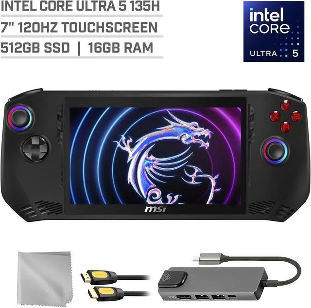 Main image of MSI Claw A1M 512GB Gaming Handheld 7-inch Touchscreen 120Hz FHD 1080p Intel Core Ultra 5 135H Processor, Mytrix Hub, HDMI Cable, 3 Accessories: 4 in 1 Bundle
