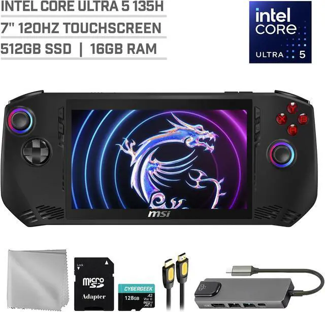Main image of MSI Claw A1M 512GB Gaming Handheld 7-inch Touchscreen 120Hz FHD 1080p Intel Core Ultra 5 135H Processor, Mytrix Hub, 128GB MicroSD Card, 4 Accessories: 5 in 1 Bundle