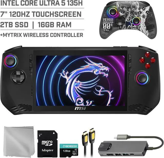 Main image of MSI Claw A1M 2TB SSD Gaming Handheld 7-inch Touchscreen 120Hz FHD 1080p Intel Core Ultra 5 Processor, Mytrix Zero-Kirin Wireless Pro Controller, Hub, 128GB MicroSD Card, 5 Accessories: 6 in 1 Bundle