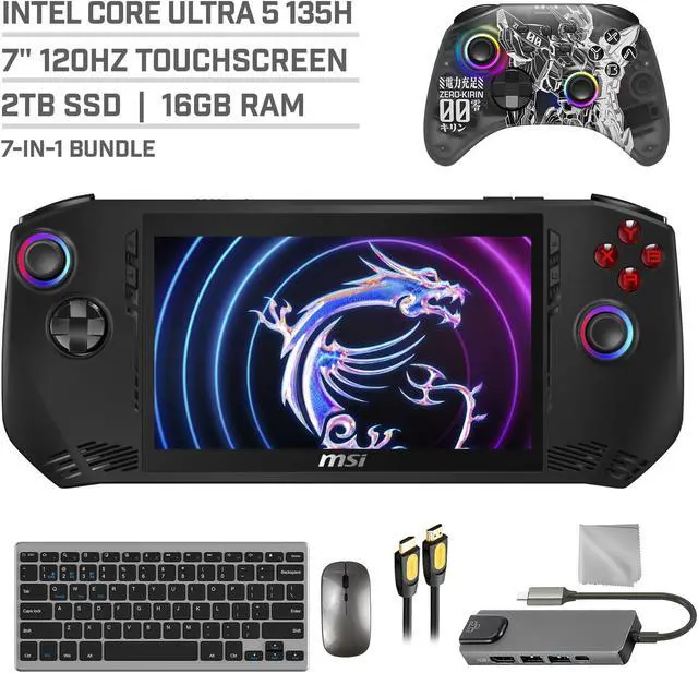 Main image of MSI Claw A1M 2TB SSD Gaming Handheld 7-inch Touchscreen 120Hz FHD 1080p Intel Core Ultra 5 135H Processor, Mytrix Zero-Kirin Wireless Pro Controller, Hub, Keyboard & Mouse Combo, 7 in 1 Bundle