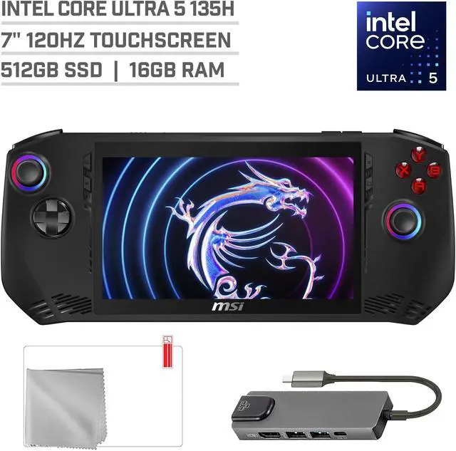 Main image of MSI Claw A1M 512GB Gaming Handheld 7-inch Touchscreen 120Hz FHD 1080p Intel Core Ultra 5 135H Processor, Mytrix Hub, Screen Protector, 3 Accessories: 4 in 1 Bundle