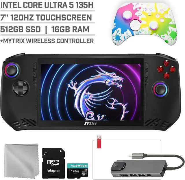 Main image of MSI Claw A1M 512GB Gaming Handheld 7-inch Touchscreen 120Hz FHD 1080p Intel Core Ultra 5 135H Processor, Mytrix Splashy Wireless Pro Controller, Hub, 128GB MicroSD Card, 5 Accessories: 6 in 1 Bundle