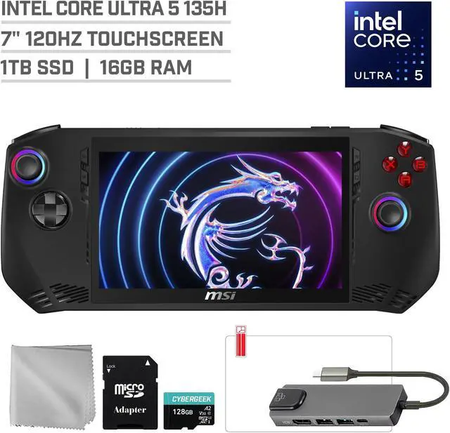 Main image of MSI Claw A1M 1TB SSD Gaming Handheld 7-inch Touchscreen 120Hz FHD 1080p Intel Core Ultra 5 135H Processor, Mytrix Hub, 128GB MicroSD Card, 4 Accessories: 5 in 1 Bundle