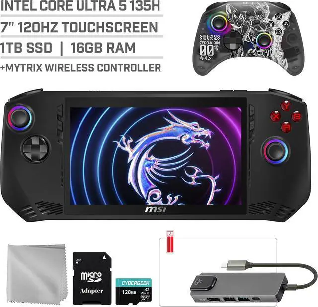 Main image of MSI Claw A1M 1TB SSD Gaming Handheld 7-inch Touchscreen 120Hz FHD 1080p Intel Core Ultra 5 Processor, Mytrix Zero-Kirin Wireless Pro Controller, Hub, 128GB MicroSD Card, 5 Accessories: 6 in 1 Bundle
