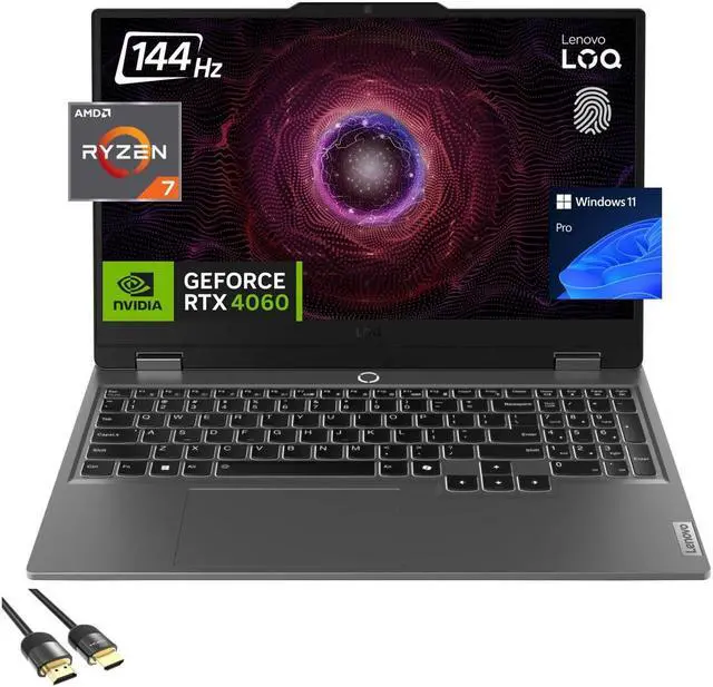 Main image of Lenovo LOQ Gaming Laptop, 15.6" FHD 144Hz Display, AMD Ryzen 7-7435HS, GeForce RTX 4060 8GB, 16GB DDR5, 1TB PCIe 4.0, Backlit KB, FP Reader, Keypad, WiFi 6, USB-C, HDMI, RJ45, Mytrix HDMI, Win 11 Pro