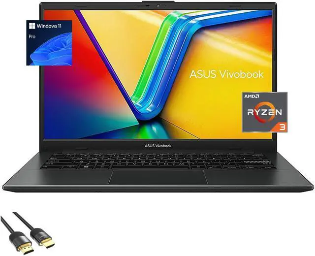 Main image of ASUS Vivobook Go Laptop, 14" FHD NanoEdge Display, 4-cores Ryzen 3 7320U (Up to 4.1Hz), 8GB RAM, 1TB PCIe SSD, 180° Lay-Flat, USB-C, WiFi, BT, Webcam, HDMI, Mytrix HDMI, Win 11 Pro, Mixed Black
