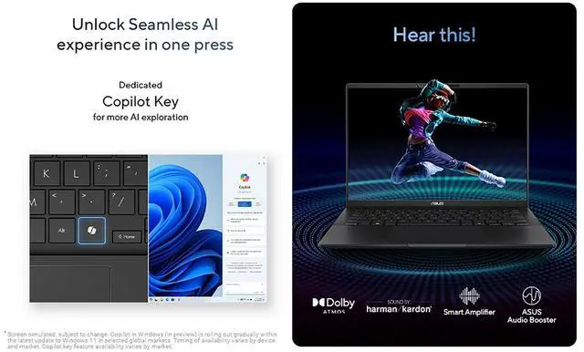 Alt view image 2 of 7 - ASUS Vivobook S 14 OLED Laptop, WUXGA 600nits Display, Ultra 5 Series 2 226v AI Boost NPU (beats Ultra 7 155U), 16GB RAM, 512GB SSD, Copilot+, Thunderbolt 4, RGB Backlit, Wireless Headset, Win 11