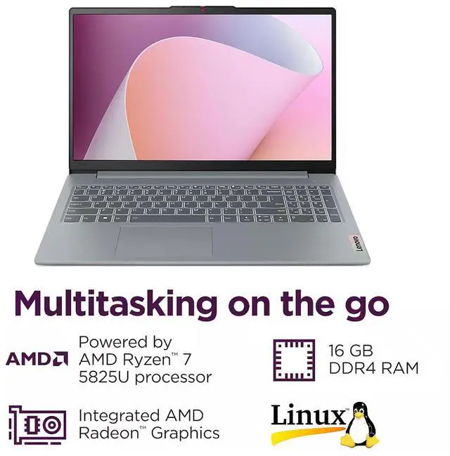 Alt view image 2 of 7 - Lenovo IdeaPad Slim 3 Linux Laptop, 15.6" FHD Touchscreen Laptop, 8-Core AMD Ryzen 7 5825U, 16GB RAM, 512GB SSD, Keypad, SD Card Reader, Stylus Pen + External Portable SSD + USB Hub, Linux Ubuntu OS