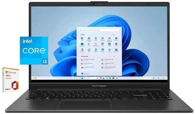 Main image of ASUS Vivobook Go 15.6 FHD Laptop, 8-Core Intel i3 Processor, 8GB RAM, 128GB Storage, WiFi & BT, NanoEdge Display, Fast Charge, Keypad, Webcam, USB-C, HDMI, Lifetime Office, Windows 11 Home