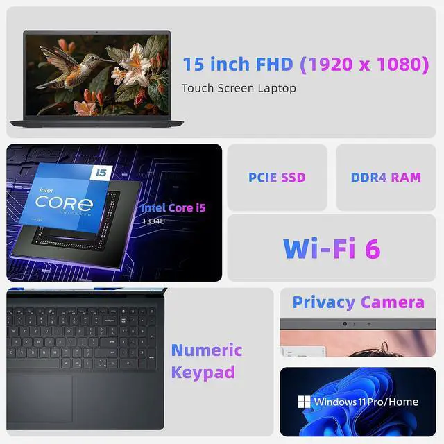 Alt view image 2 of 7 - Dell Inspiron 3535 15.6 FHD Touchscreen Laptop, Intel Core i5-1334U, 8GB RAM, 512GB SSD, 3-in-1 External Storage Bundle, Lifetime Office, WiFi 6, Keypad, HDMI, Windows 11 Pro