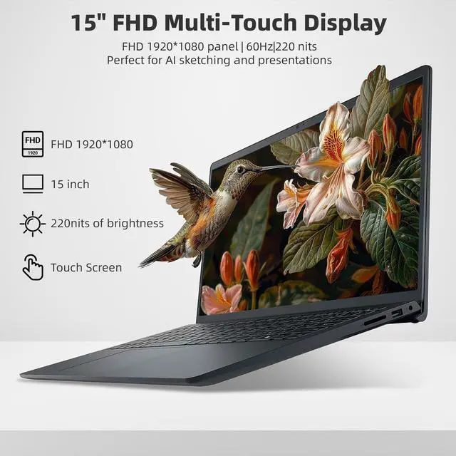 Alt view image 4 of 7 - Dell Inspiron 3535 15.6 FHD Touchscreen Laptop, Intel Core i5-1334U, 8GB RAM, 512GB SSD, 3-in-1 External Storage Bundle, Lifetime Office, WiFi 6, Keypad, HDMI, Windows 11 Pro