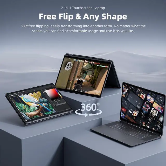 Alt view image 2 of 7 - HP 2025 New 2-in-1 Laptop, OmniBook X Flip 16" Touchscreen WUXGA Display, Intel Core Ultra 5 226V, Intel Arc 130V GPU, 16GB LPDDR5X, 512GB Gen 4 SSD, Copilot AI, w/ Microsoft Surface Pen, Win 11 Home