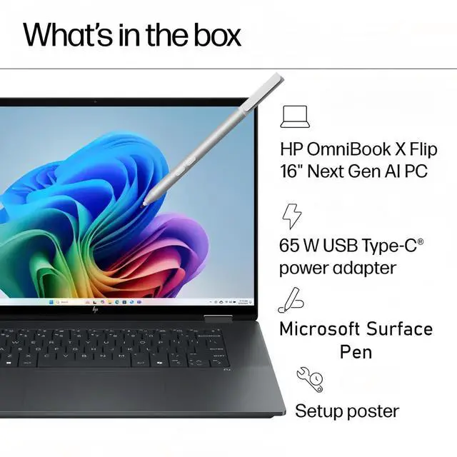 Alt view image 6 of 7 - HP 2025 New 2-in-1 Laptop, OmniBook X Flip 16" Touchscreen WUXGA Display, Intel Core Ultra 5 226V, Intel Arc 130V GPU, 16GB LPDDR5X, 512GB Gen 4 SSD, Copilot AI, w/ Microsoft Surface Pen, Win 11 Home