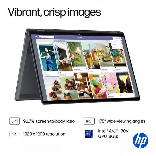 Alt view image 5 of 7 - HP 2025 New 2-in-1 Laptop, OmniBook X Flip 16" Touchscreen WUXGA Display, Intel Core Ultra 5 226V, Intel Arc 130V GPU, 16GB LPDDR5X, 512GB Gen 4 SSD, Copilot AI, w/ Microsoft Surface Pen, Win 11 Home