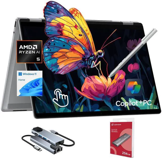 Main image of HP OmniBook X Flip Copilot+ PC Laptop Computer, 2-in-1 16" Touchscreen Laptop, AMD Ryzen AI 5, 16GB RAM, 512GB SSD + 256GB Portable SSD, with Microsoft Surface Pen, USB Hub, WiFi 6, Win 11