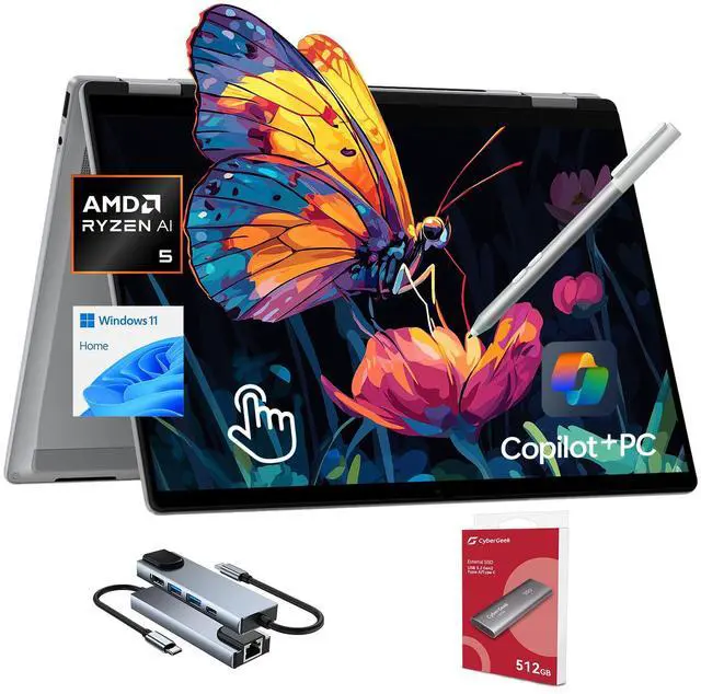 Main image of HP OmniBook X Flip Copilot+ PC Laptop Computer, 2-in-1 16" Touchscreen Laptop, AMD Ryzen AI 5, 16GB RAM, 512GB SSD + 512GB Portable SSD, with Microsoft Surface Pen, USB Hub, WiFi 6, Win 11