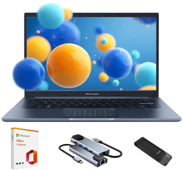 Main image of ASUS Vivobook 14 14" FHD Laptop, 13th Gen Intel Core i3 Processor, 24GB RAM, 2TB SSD, Intel UHD Graphics, NumberPad, Privacy Camera, Lifetime Office Suite+128GB USB Flash Drive+Hub, Win 11 Pro