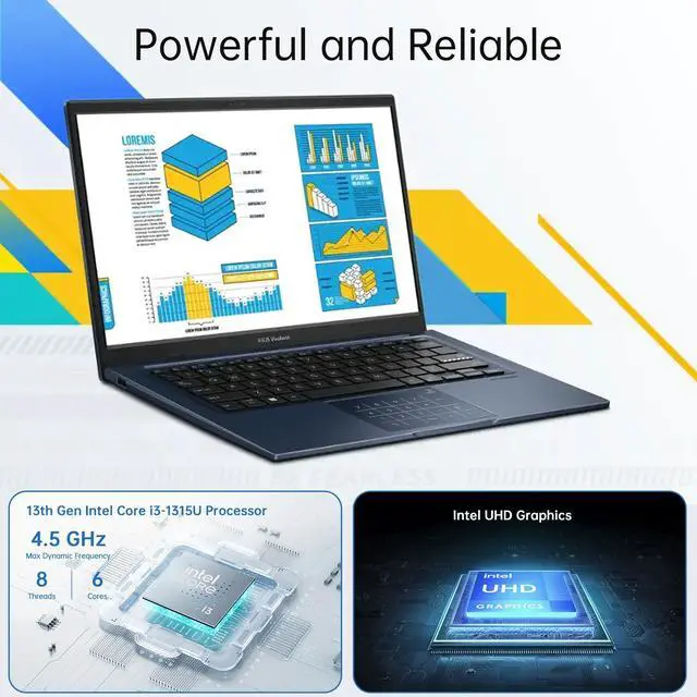 Alt view image 3 of 7 - ASUS Vivobook 14 14" FHD Laptop, 13th Gen Intel Core i3 Processor, 24GB RAM, 2TB SSD, Intel UHD Graphics, NumberPad, Privacy Camera, Lifetime Office Suite+128GB USB Flash Drive+Hub, Win 11 Pro