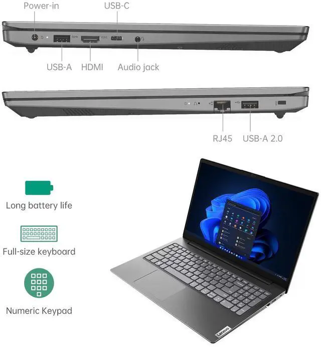 Alt view image 4 of 7 - Lenovo V15 Gen4i Laptop Computer, 15.6" FHD Laptop PC for Student & Business,Intel Core i7-13620H, 16GB RAM, 1TB SSD, Webcam, Wi-Fi 6,w/Accessory, with Lifetime Office Win 11 Pro