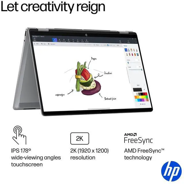 Alt view image 3 of 7 - HP 2025 New Envy x360 2-in-1 Laptop, OmniBook X Flip 14" Touchscreen 2K IPS Display, AMD Ryzen AI 7 350, 24GB LPDDR5X RAM, 2TB Gen 4 SSD, Copilot AI, WiFi 6E, w/Microsoft Surface Pen, Win 11 Home