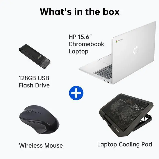 Alt view image 2 of 7 - HP 15.6" Chromebook Student Laptop, Intel Processor N200 (Up to 3.7GHz) , 8GB LPDDR5, 64GB eMMC+128GB USB Flash Drive, Lightweight Computer for College Students, Cooling Pad+Mouse, Chrome OS