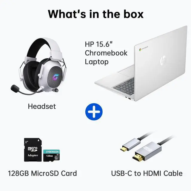 Alt view image 2 of 7 - HP Chromebook 15.6 inch Laptop for Students, 15.6" HD Display, Intel N200 Processor (Up to 3.7GHz) , 8GB LPDDR5, 64GB eMMC+128GB MicroSD card, Numeric Keypad, Privacy Camera, Wi-Fi 6, Chrome OS