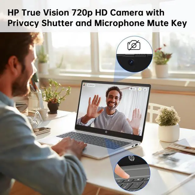Alt view image 4 of 6 - HP Chromebook 15.6" Lightweight Laptop, 4-Core Intel Processor N200 (Beats N6000), 8GB LPDDR5 RAM, 64GB eMMC Storage + 128GB MicroSD card, Numeric Keypad, Wi-Fi 6, Hub+USB-C to HDMI Cable, Chrome OS