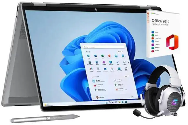 Main image of HP 2025 OmniBook X Flip 2-in-1 Laptop, 16" WUXGA Touchscreen, AMD Ryzen 5 (6-Core up to 4.9 GHz), 8GB RAM, 512GB SSD, Backlit, USB-C, Stylus, Lifetime Office, Mytrix Headset, Windows 11 Home