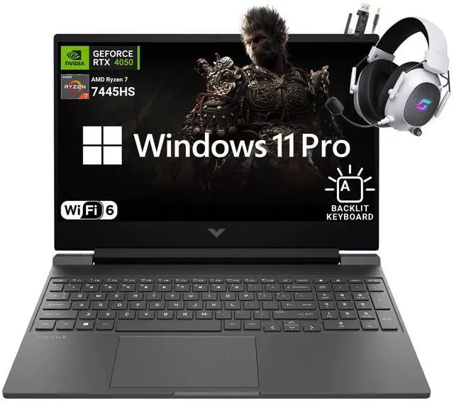 Main image of HP Victus 15.6" FHD 144Hz Gaming Laptop - AMD Ryzen 7 7445HS, 16GB RAM, NVIDIA RTX 4050 GPU, 512GB SSD, Backlit Keyboard, Wi-Fi 6E, Bundle with Mytrix Accessorie, Mica Silver, Windows 11 Pro
